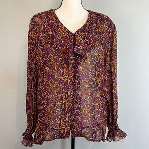 Silk Boutique Vintage 1980s Purple Peter Pan Collar Ruffle Button Blouse 1X